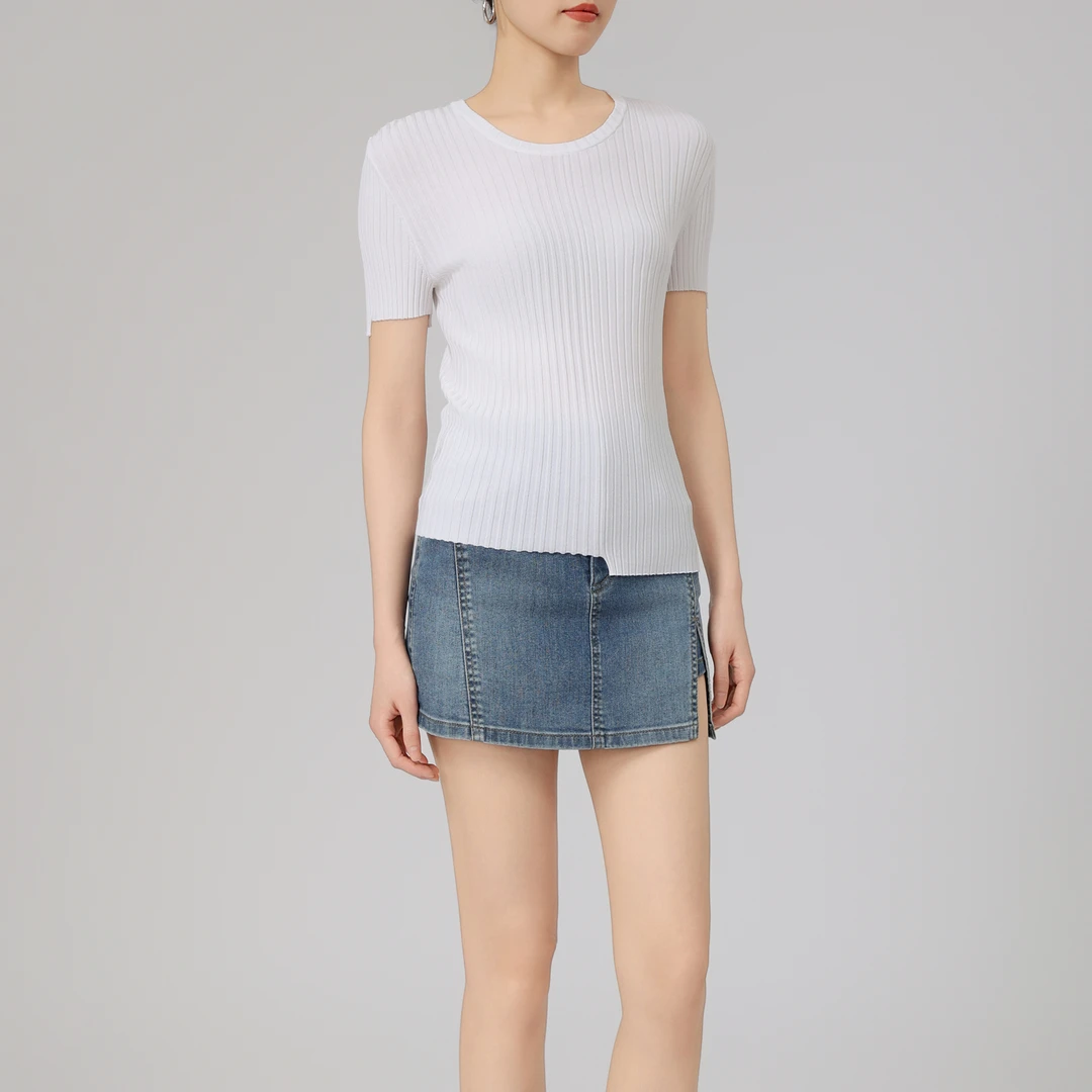 GIRDEAR/哥弟百搭显瘦通勤圆领竖条针织衫休闲时尚简约1399607