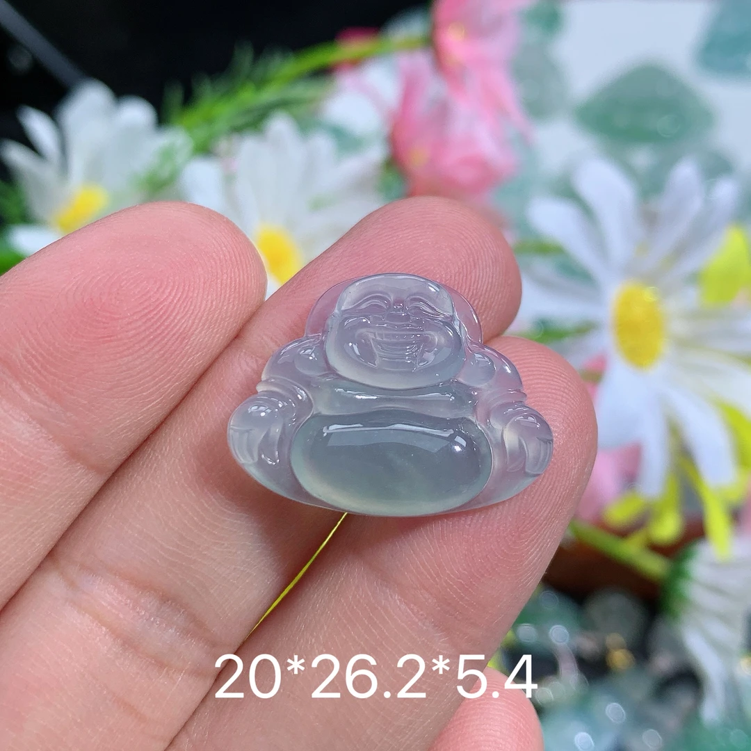 缅甸天然翡翠A货冰种蓝底佛公o冰透气质精美雕刻上等翡翠珠宝首饰