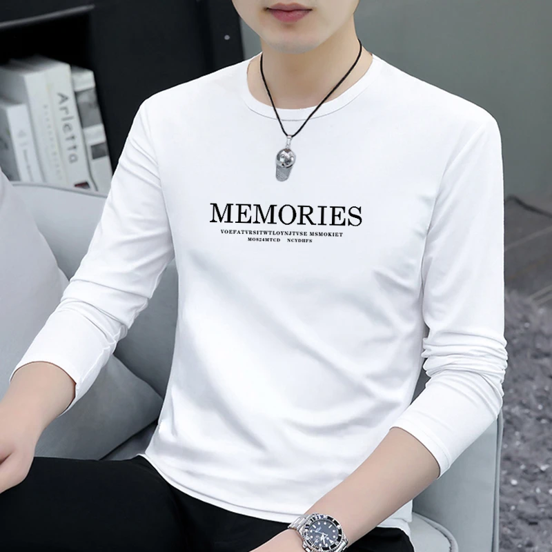春秋季新款纯棉男士t恤长袖潮牌体恤ins圆领休闲秋季上衣服男打底