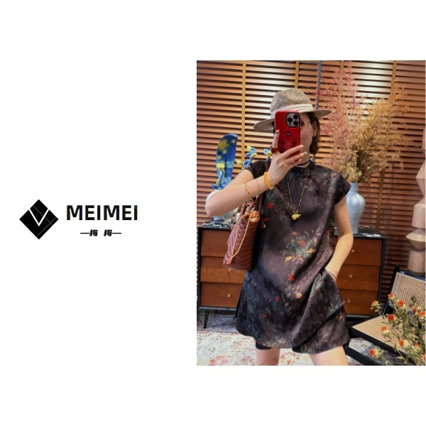 XMM.【中古风人丝套装】气质新中式夏季重工提花时尚短袖显瘦设计师
