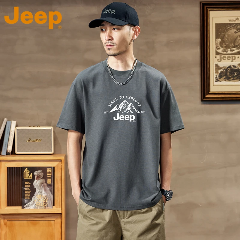 JEEP吉普2025纯棉短袖T恤男士烫画印花网红ins超火夏季高级感男装