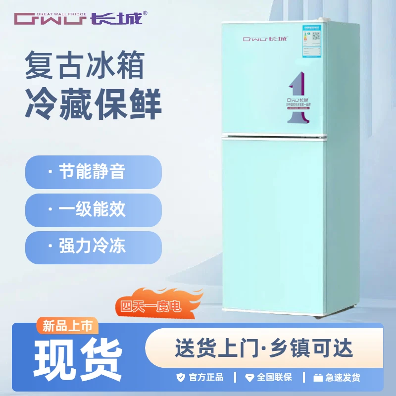长城复古小冰箱小型家用冷藏冷藏双门一级节能迷你租房二人电冰箱