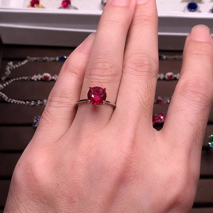 红宝石戒指银S925镶嵌