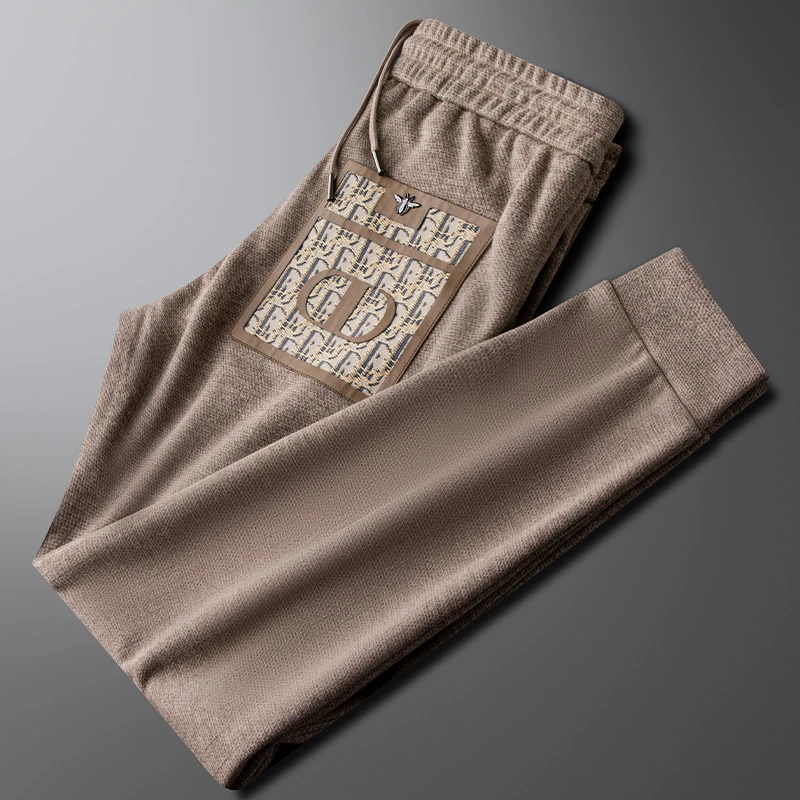 轻奢老钱风秋冬厚款醋酸羊毛休闲裤男款修身束脚2025百搭运动卫裤