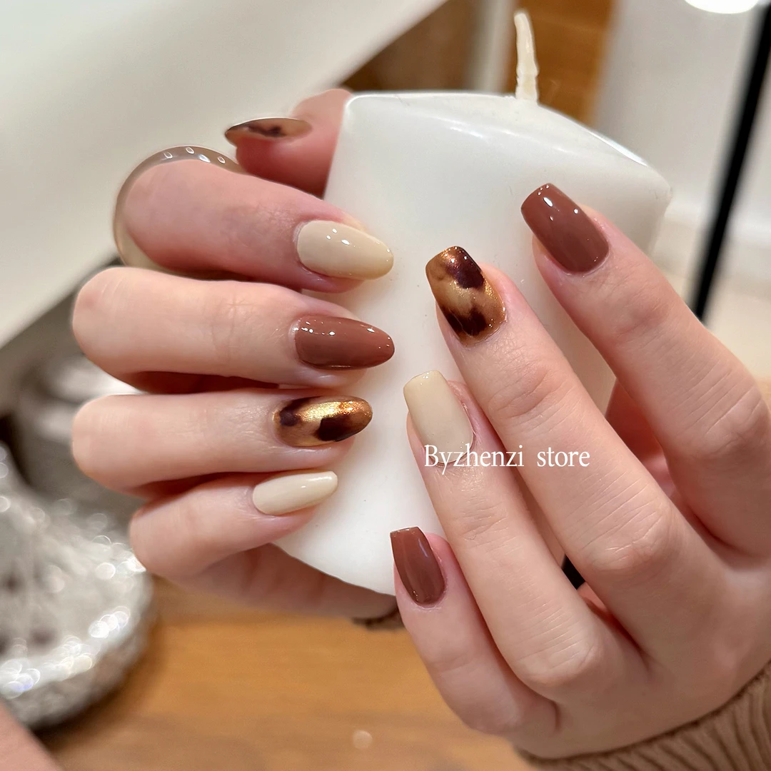 【沙丘】纯色跳指玳瑁魔镜粉显白秋冬高级甲油膜