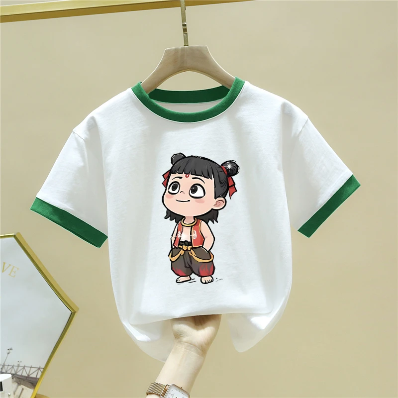 哪吒t恤儿童短袖拼色新款纯棉短袖T恤宝宝打底儿童春夏季卡通衣服