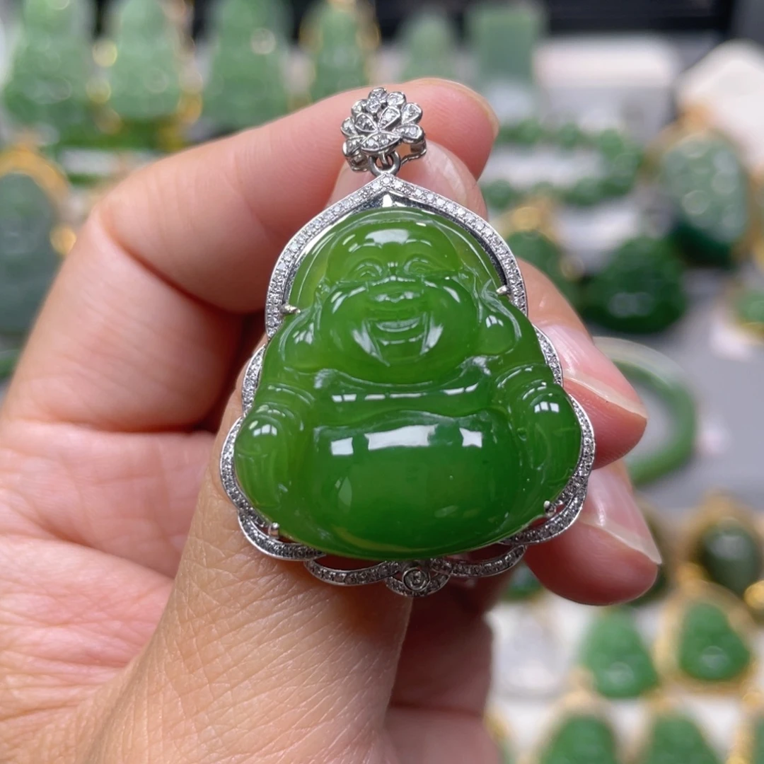 缓***矣吊坠(不含链)18K金镶嵌和田玉（碧玉）