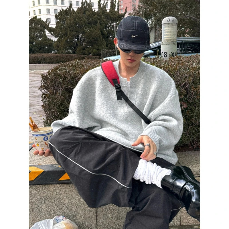 韩式2-300斤特大码V领洋气高级感针织衫秋冬男女慵懒休闲宽松毛衣