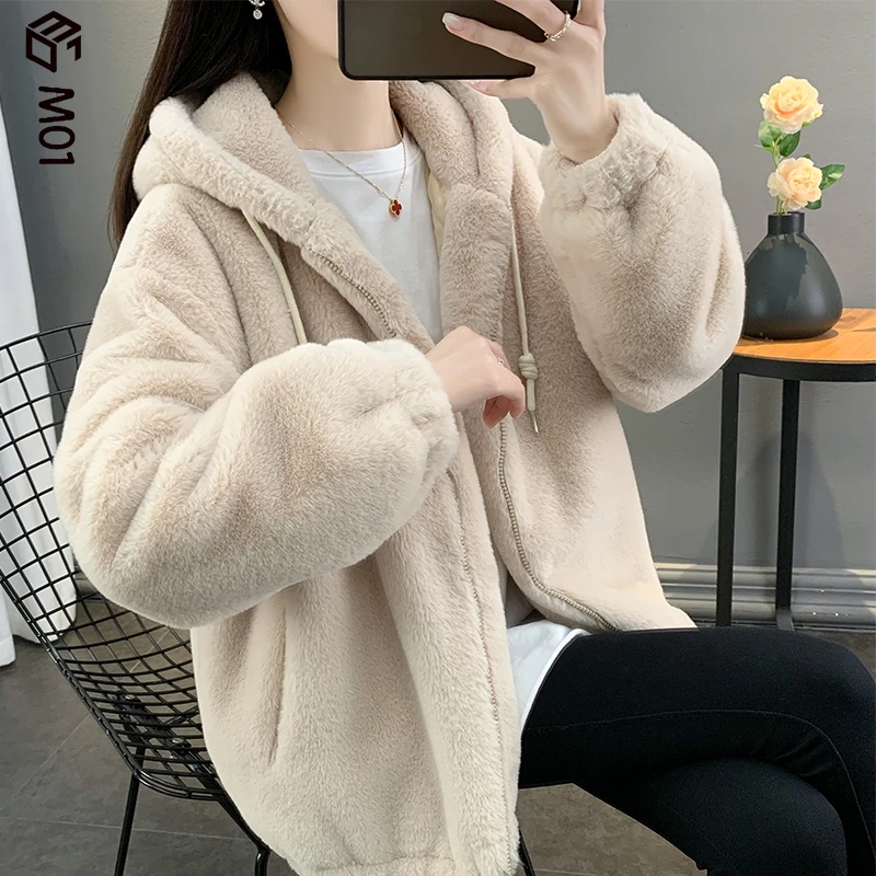 M012025秋冬季新款中长款宽松加厚棉服女士大衣连帽毛毛绒外套