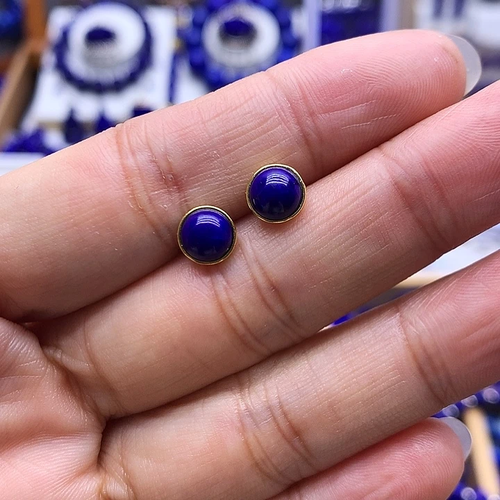 青金石银S925镀金镶嵌耳钉