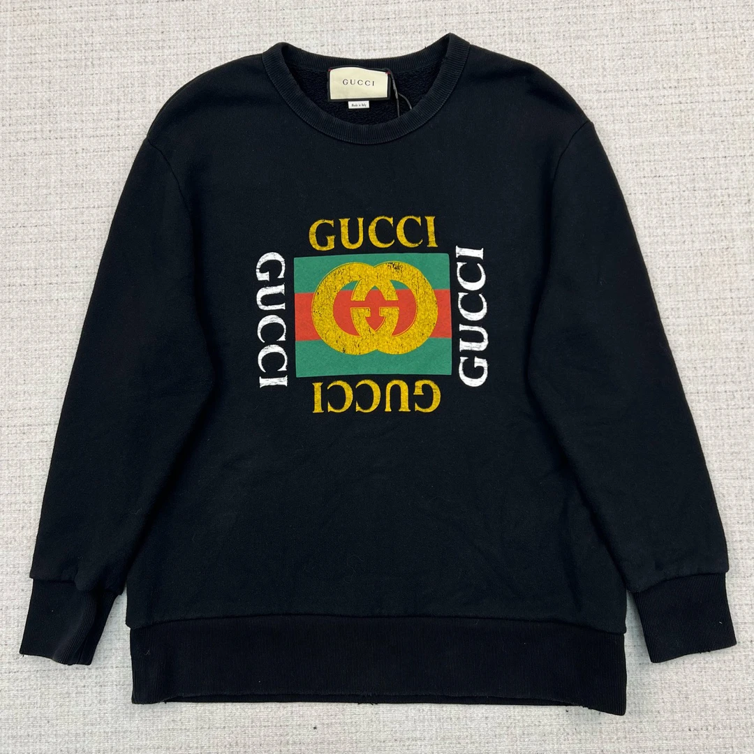 99新 GUCCI/古驰 双G方块logo做旧破坏圆领卫衣/尺码M/编号7620