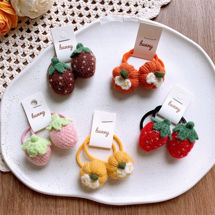 秋冬新款毛线水果草莓发圈南瓜发绳小女孩扎头发皮筋头绳发饰