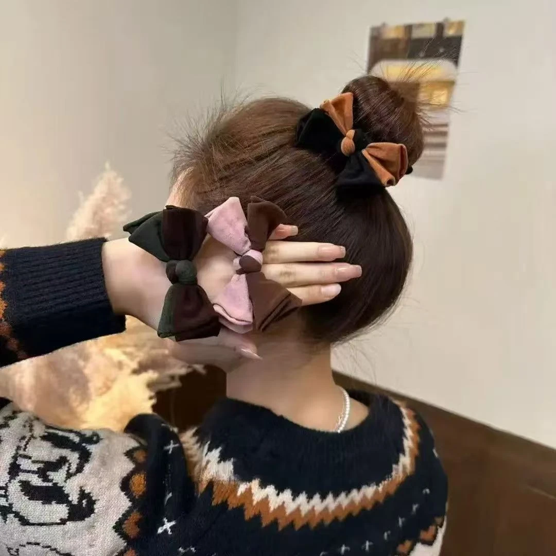 韩版东大门新款秋冬撞色蝴蝶结高弹力发绳时尚百搭不伤发发圈