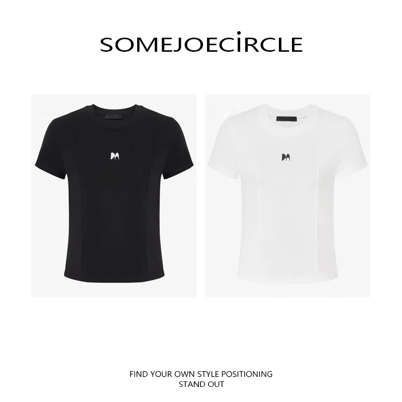 SOMEJOECIRCLE25新品收腰短款正肩弹力棉T恤辣妹风百搭上衣4091