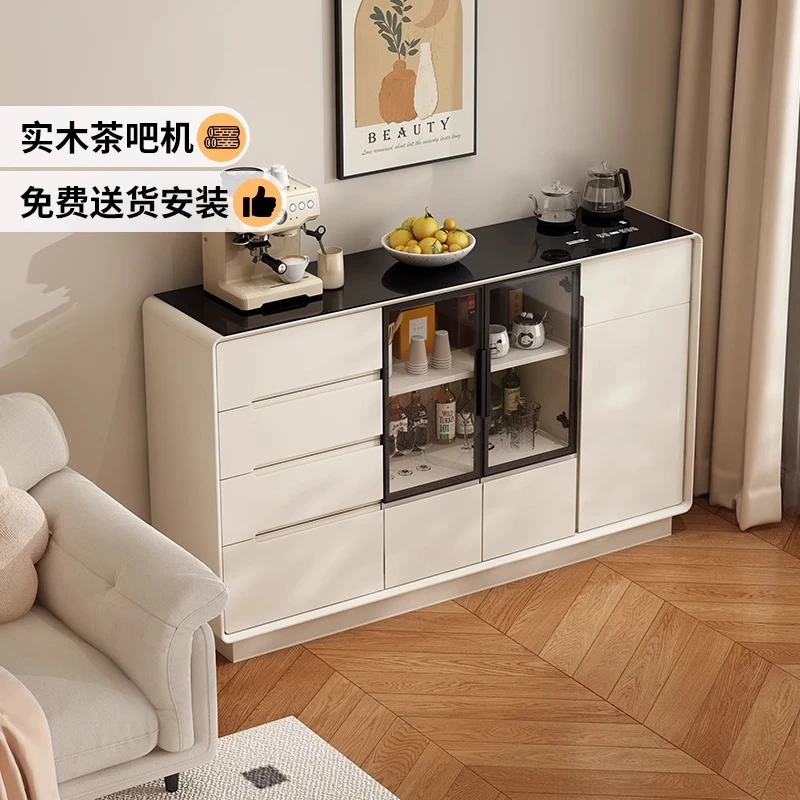 实木奶油风茶吧机一体柜子家用客厅多功能饮水机靠墙餐边柜茶水柜