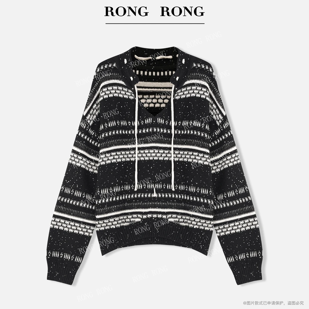 溶溶【晚空赴星】RONGRONG V领珠片纱双色交织条纹针织衫ZGQ6S2510