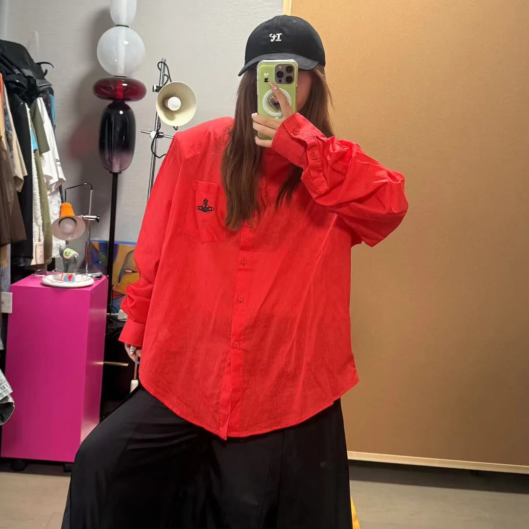 波尔多红刺绣老钱风防晒衬衫
