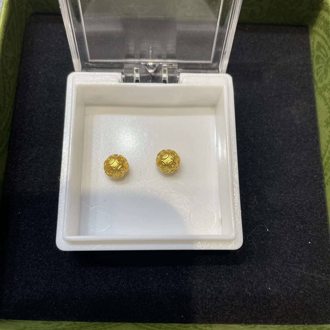 足金999素金5D硬金6mm钱币珠一对