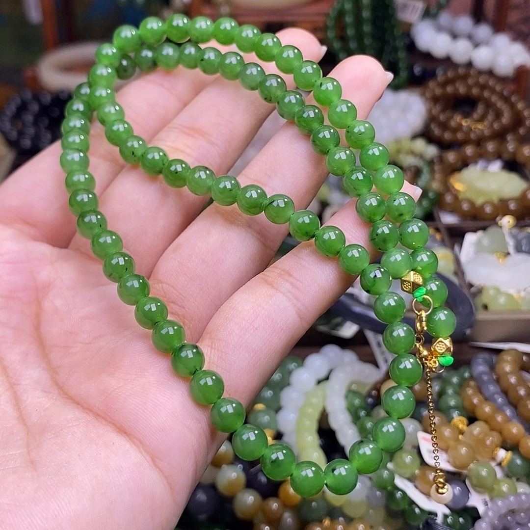 和田玉未镶嵌颈饰碧玉阳绿锁骨链6