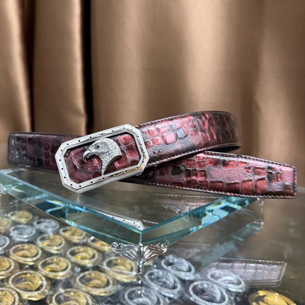 史蒂芬新款百搭男士皮带高档休闲老鹰头牛皮腰带青中老年时尚商务