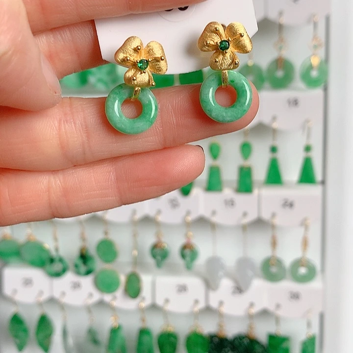 翡翠耳饰银S925镶嵌翡翠