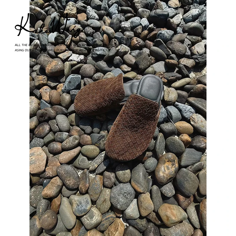 KOKOWANG 高级感真皮菱格编织便捷百搭包头半拖鞋 545384L03X05