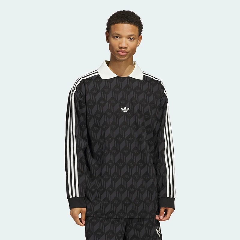 Adidas阿迪达斯三叶草【官方正品】宽松POLO领套头衫长袖T恤JD5196