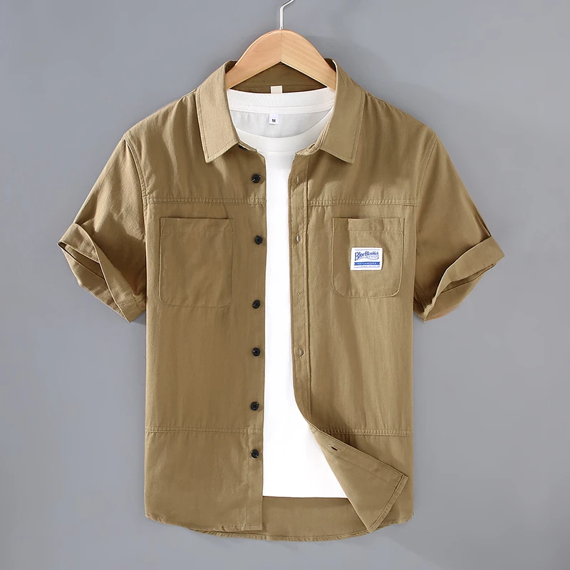 夏季男士短袖衬衫纯棉休闲宽松工装衬衣薄款潮流痞帅百搭半袖上衣