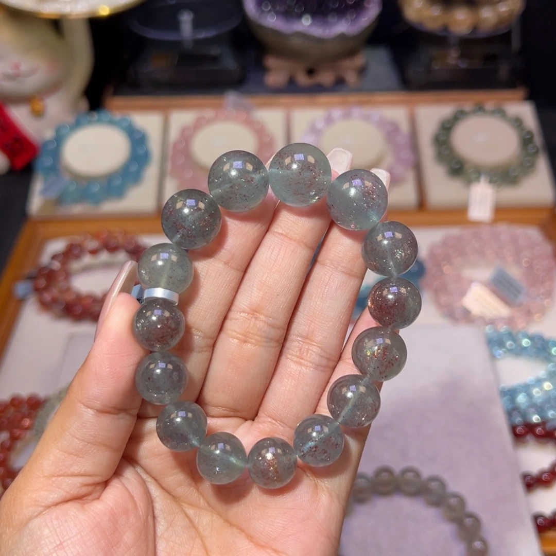 水晶手串未镶嵌曹*宝海蓝宝赤铜矿15m m