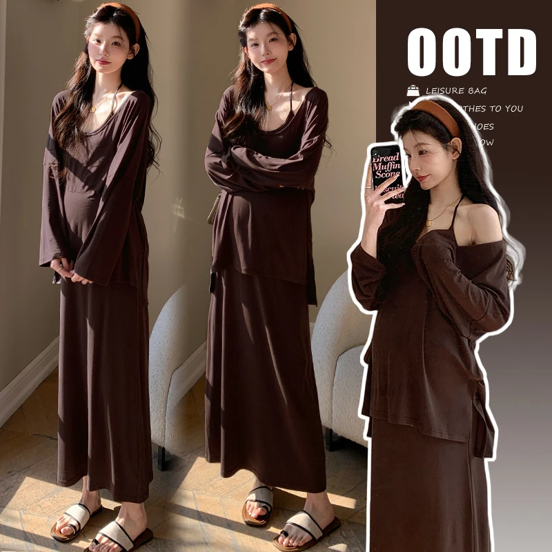 孕妇装韩系慵懒风休闲简约吊带连衣裙+防晒上衣两件套套装