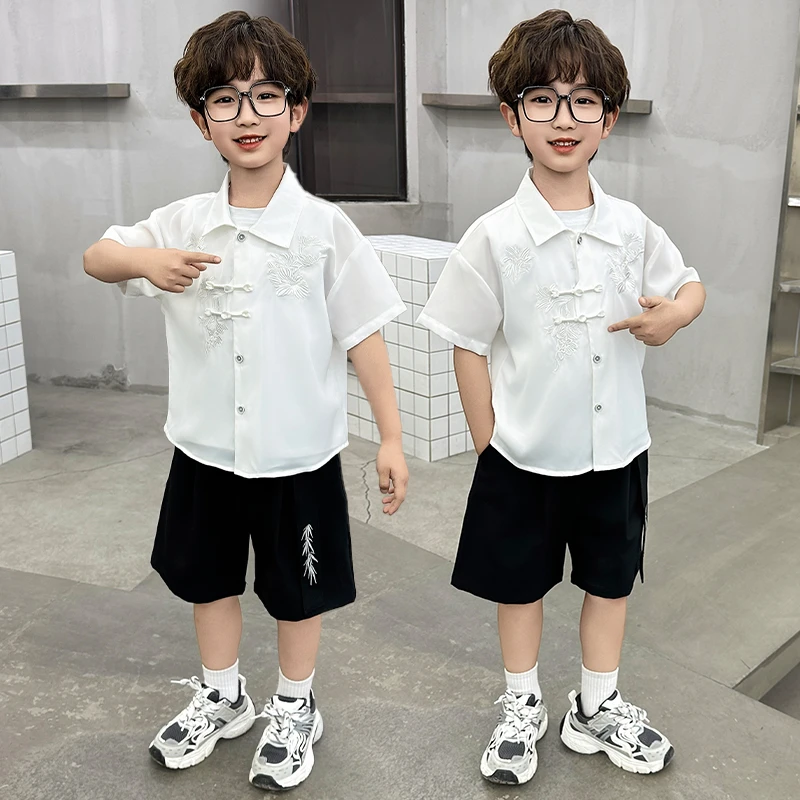 男童汉服套装夏季新款儿童唐装国风新中式刺绣马甲休闲帅气演出服