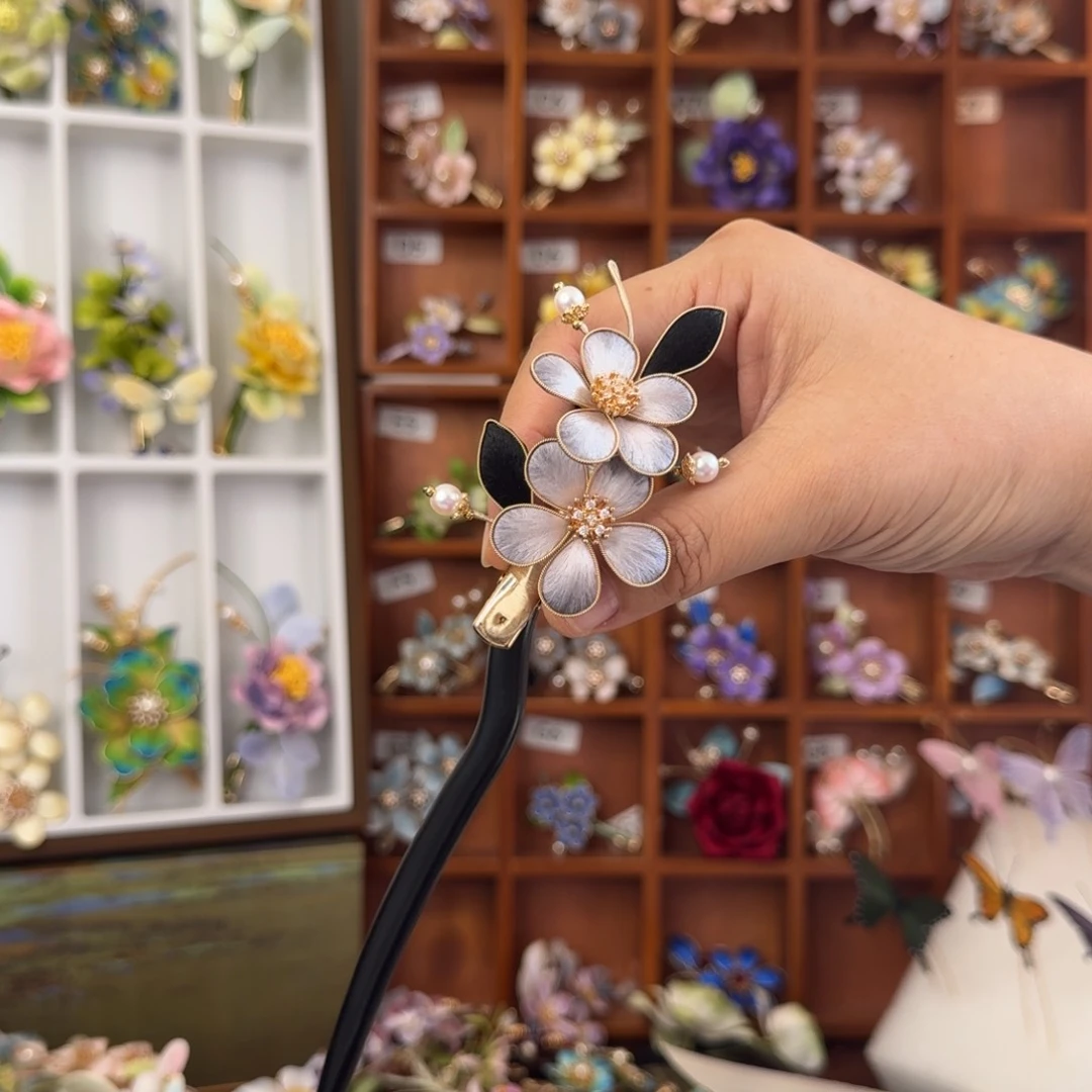 无合金非遗绒花檀木簪