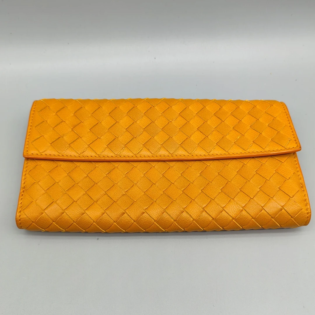 95新 BOTTEGA VENETA/葆蝶家   橙色长款编织钱包 1664 0869