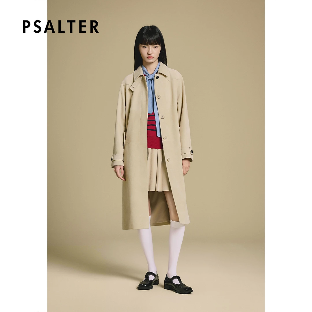 PSALTER诗篇反绒真皮宽松翻领长款H型皮衣外套2025冬季新款