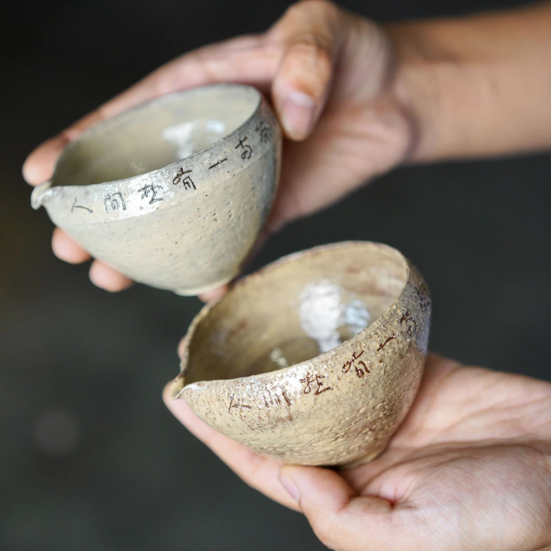 白色粉引公道  诗文 景德镇手作器物