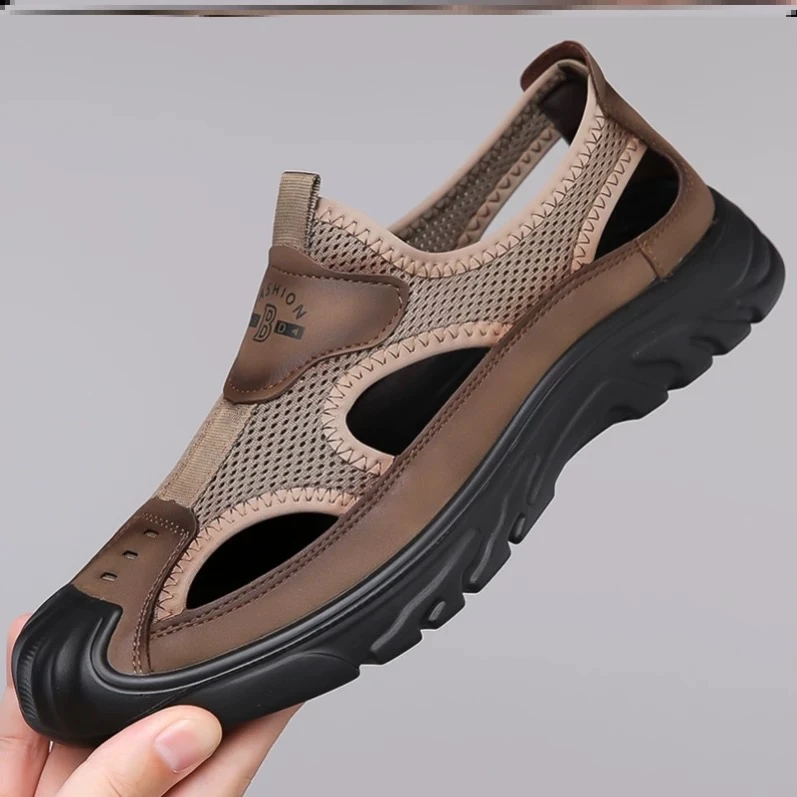包头镂空凉鞋男夏季网面透气洞洞鞋软底开车户外休闲涉水鞋沙滩鞋