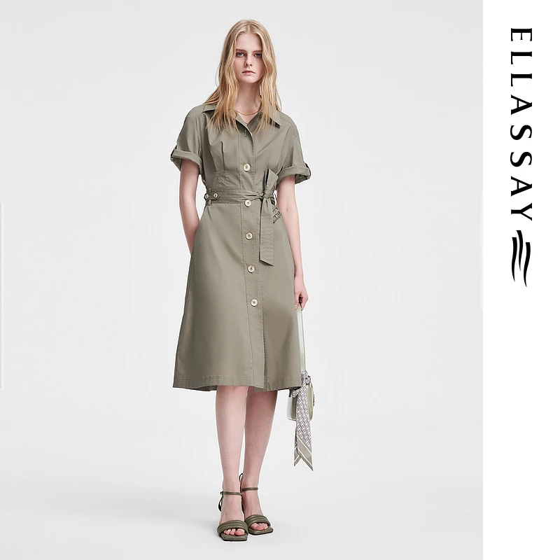ELLASSAY歌力思春季棉弹工装风衬衫连衣裙女EWW351Y02400