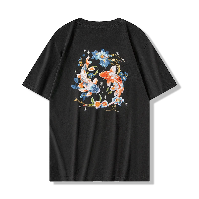 2025新款锦上添花光变刺绣中国风圆领宽松舒适insT恤上衣夏季短袖