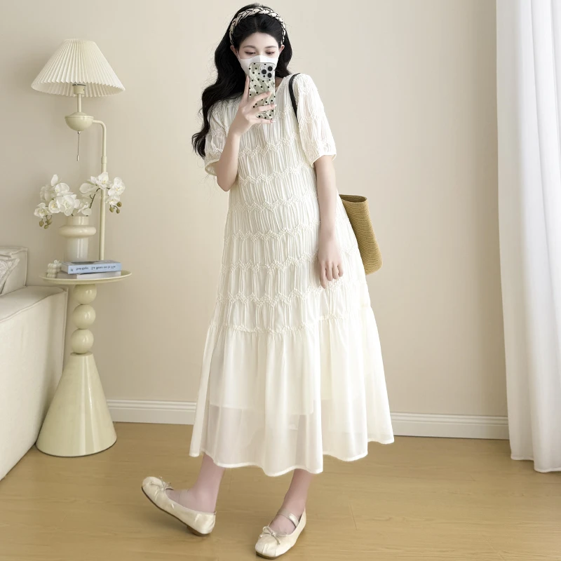 高级感孕期夏装连衣裙时尚轻奢法式薄款孕妇装显瘦遮肚凉感中长款