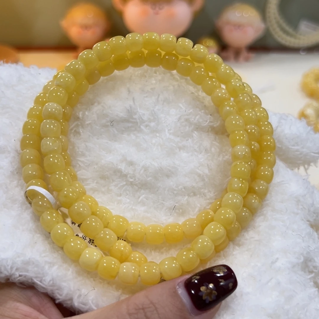 蜜蜡未镶嵌手链7m黄白花老型108