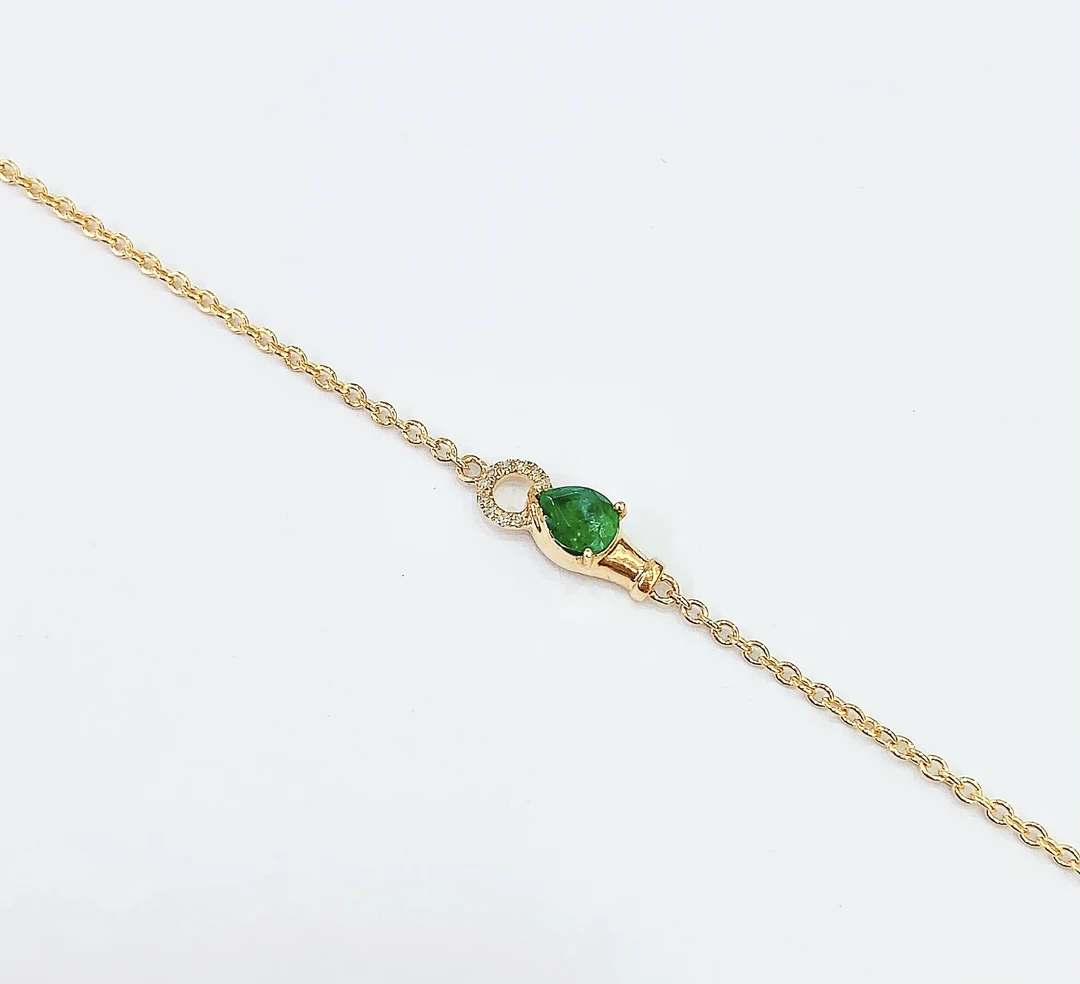 18K黄金镶嵌祖母绿手链蛇链设计款手链咬金环手链多样发货