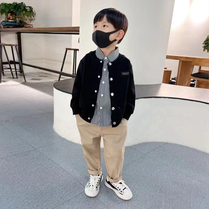 男童秋季套装儿童痞帅洋气时髦衬衫小男孩网红帅气炸街三件套春装