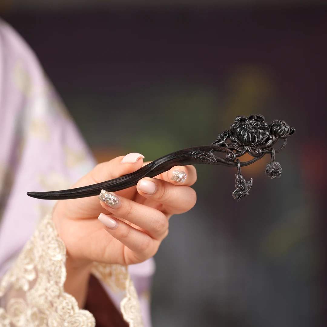 芍药花中国风发簪古风花朵檀木簪子女日常清冷感发饰挽发淑女头饰