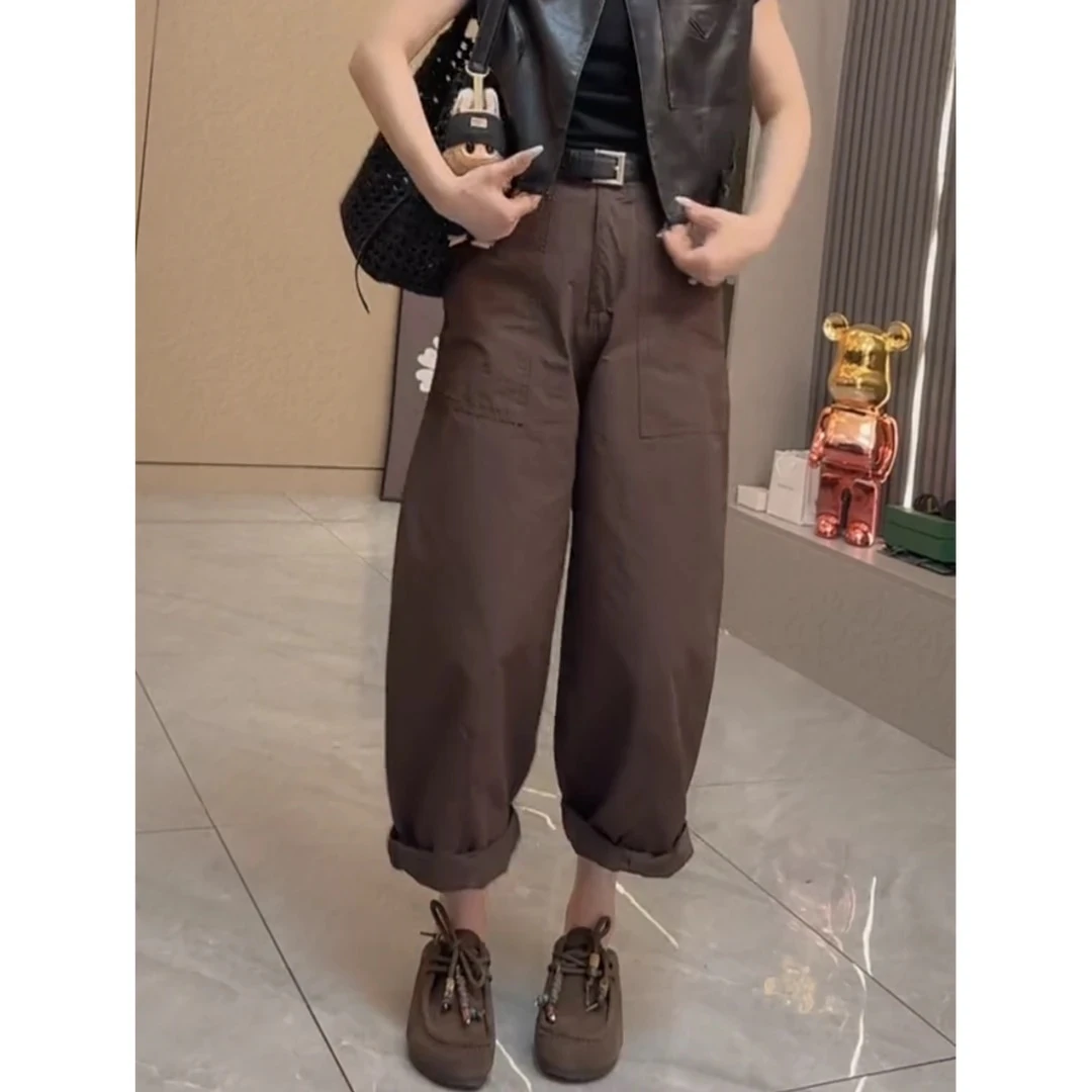 简约风复古窄版阔腿牛仔裤女2025秋季新款高腰宽松显瘦九分哈伦裤