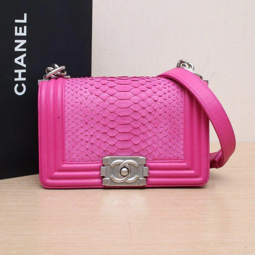 95新 Chanel/香奈儿 【娇】Leboy 小号 蛇皮 20开 银扣 581715