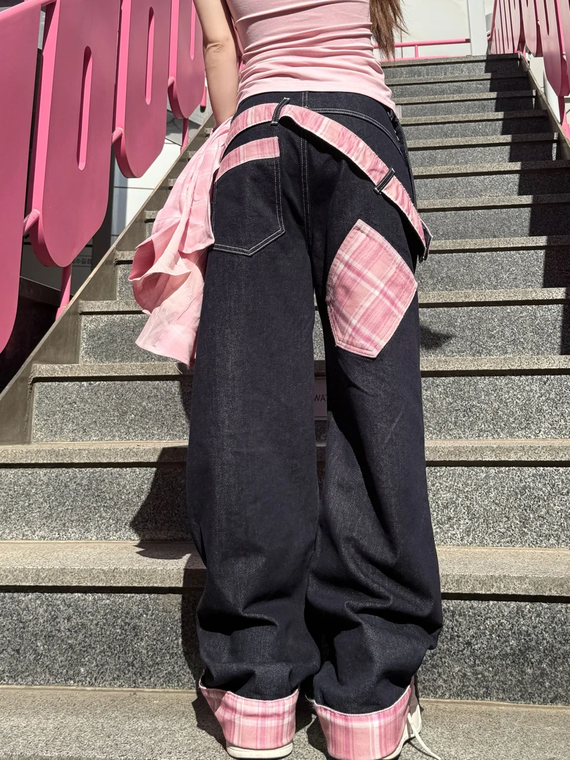 可可不加酱 百搭设计休闲宽松直筒牛仔裤25B2K1179