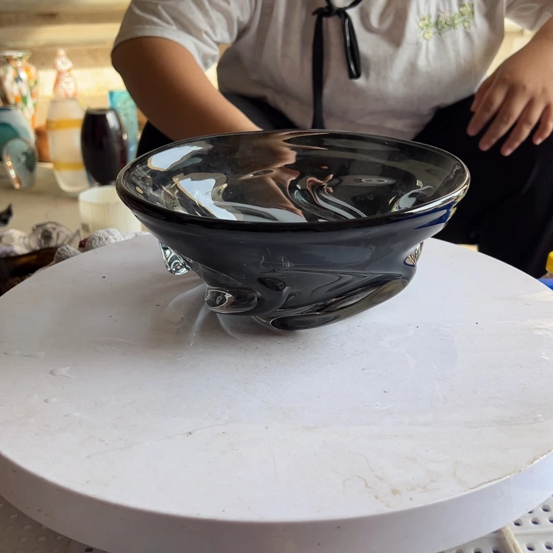 深灰色高度8长21琉璃花器摆件微瑕
