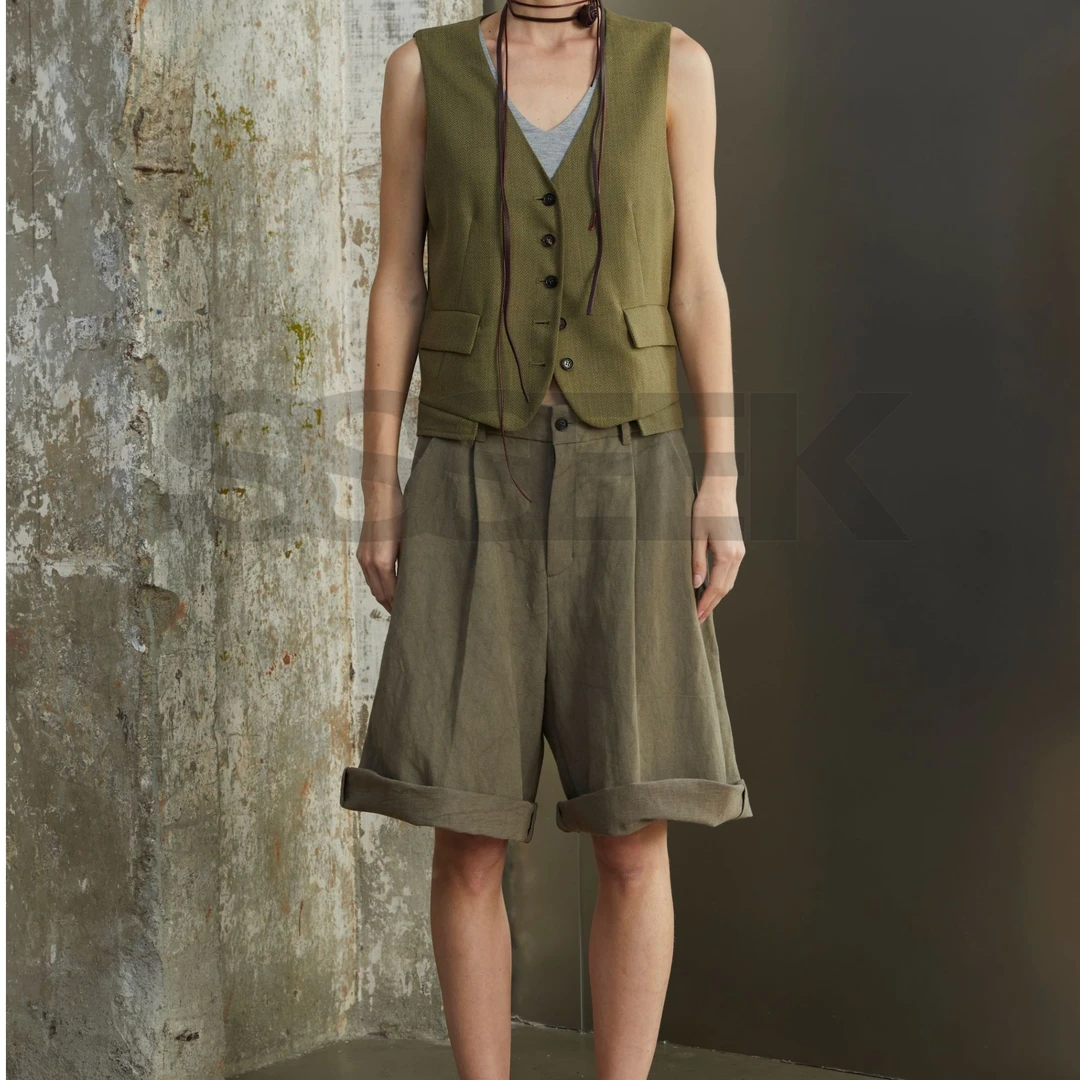 HT 25春 60711 复古简约宽松无领西装马甲