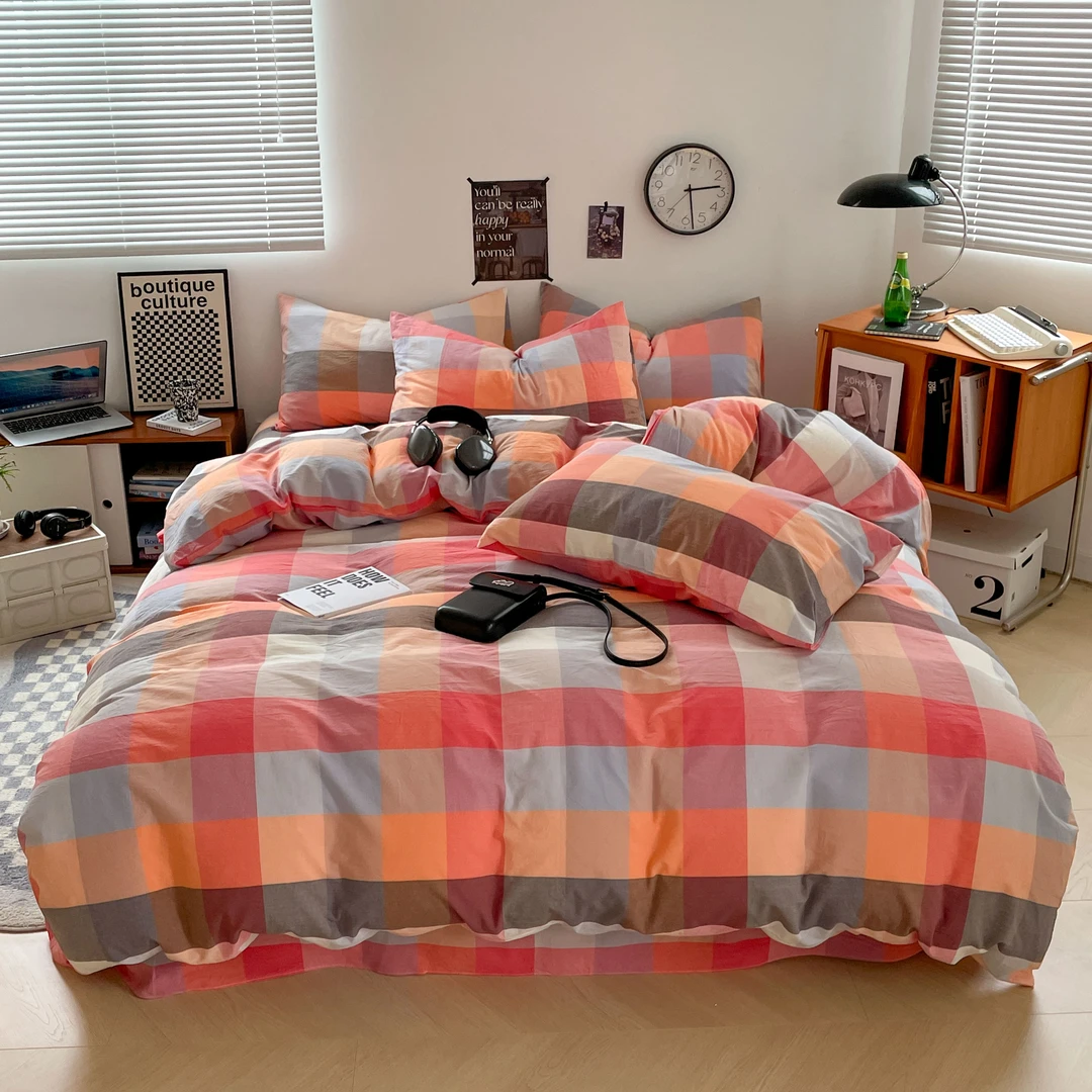 【100%纯棉】水洗棉床上四件套床单色织100全棉被套学生宿舍三件套