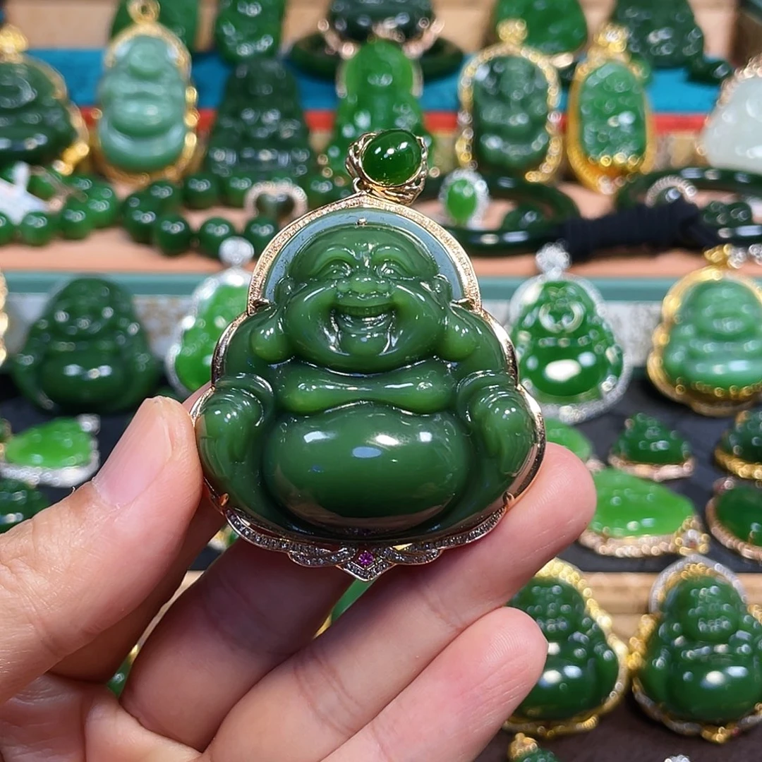 和田玉（碧玉）18K金镶嵌颈饰48mm